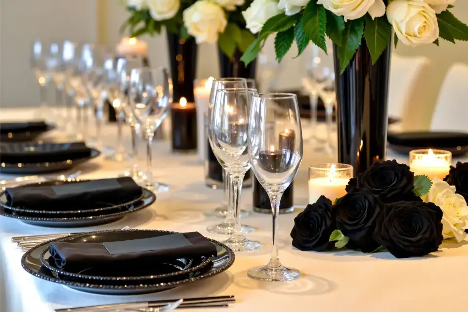 Elegant dining table with black decor